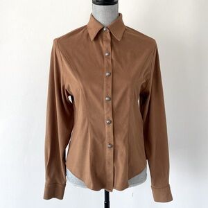 VTG Aurora Clothing by Rock Rim USA Latte Brown Button-Up Shirt Sz S Boho Retro